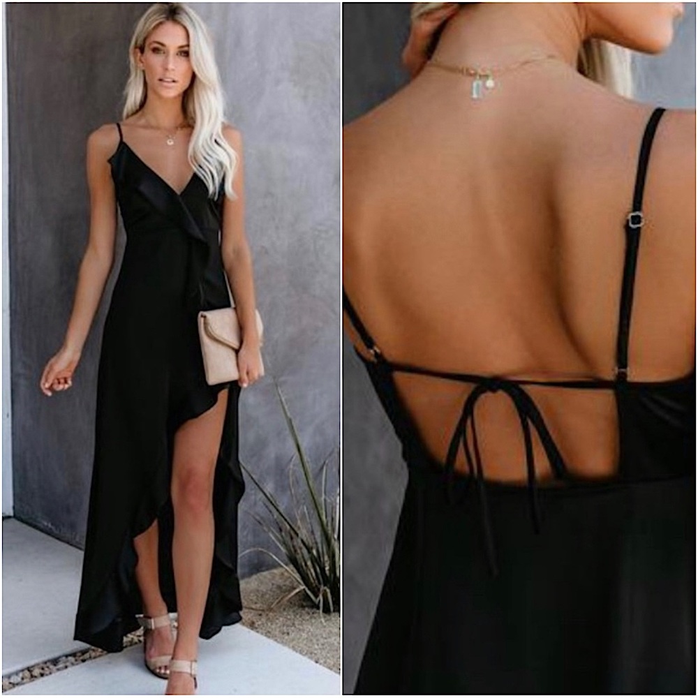 VICI Best Guest Satin Ruffle Maxi Dress